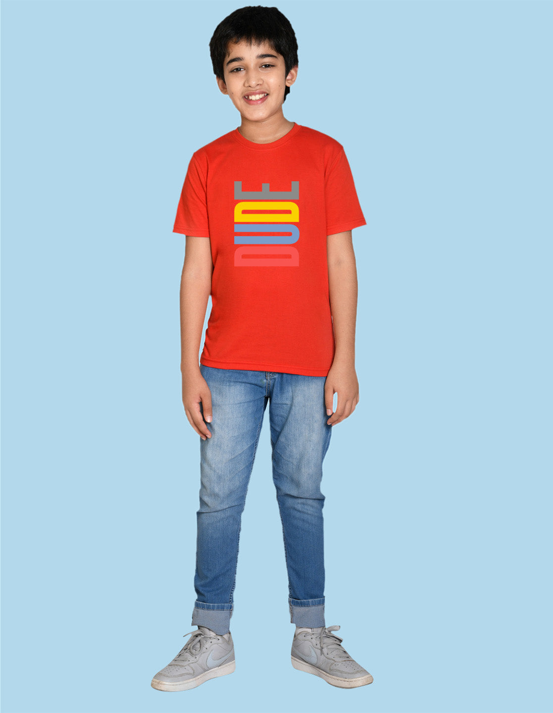 Nusyl boys dude printed red colored cotton rich tshirt