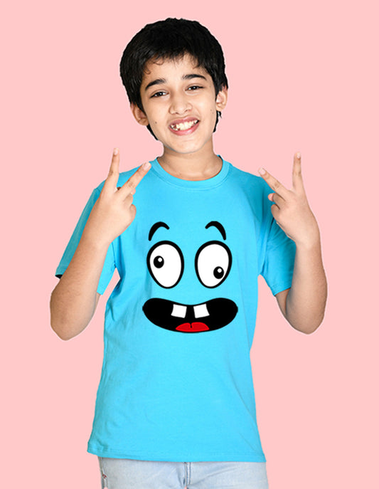 Nusyl boys emoticon printed sky blue colored cotton rich tshirt
