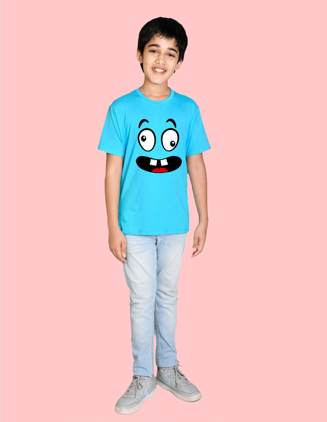 Nusyl boys emoticon printed sky blue colored cotton rich tshirt