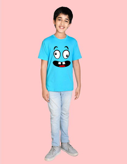 Nusyl boys emoticon printed sky blue colored cotton rich tshirt