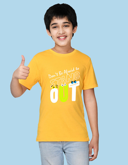 Nusyl boys stand out printed yellow colored cotton rich tshirt