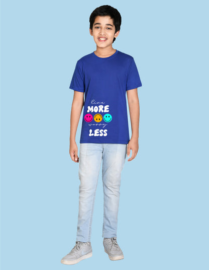 Nusyl boys live more worry less printed royal blue colored cotton rich tshirt