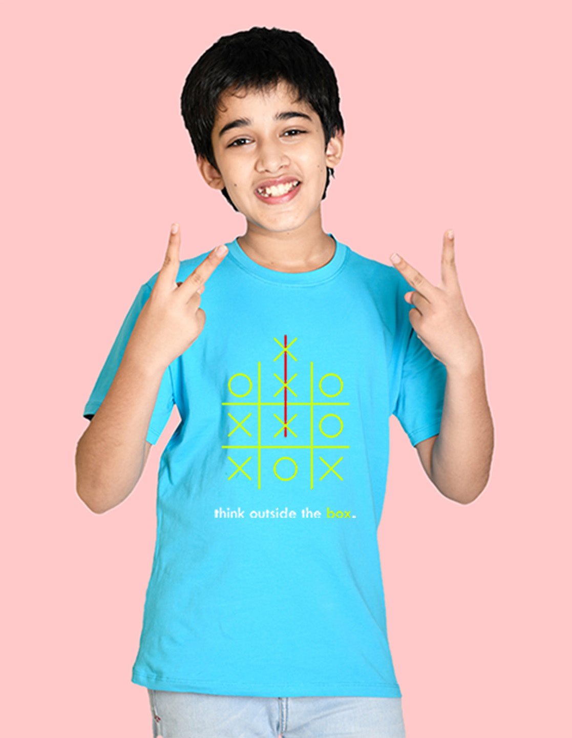 Nusyl boys think outside the box printed sky blue colored cotton rich tshirt