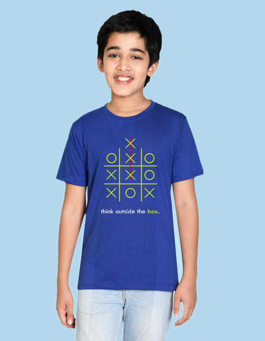 Nusyl boys think outside the box printed royal blue colored cotton rich tshirt