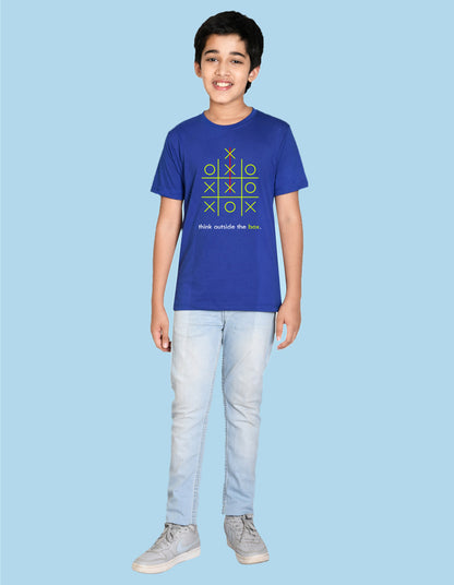 Nusyl boys think outside the box printed royal blue colored cotton rich tshirt