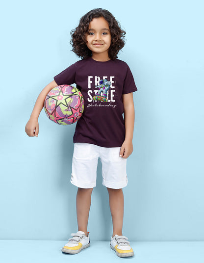 Nusyl Free Style  Printed Wine Colour T-shirts