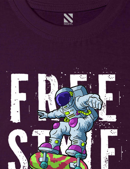 Nusyl Free Style  Printed Wine Colour T-shirts