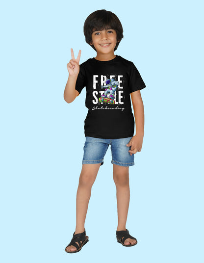 Nusyl Boys Black Free style Printed t-shirt