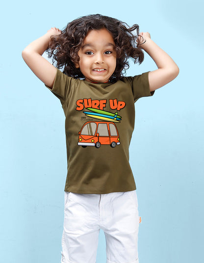 Nusyl Surf up Printed Olive Colour T-shirts