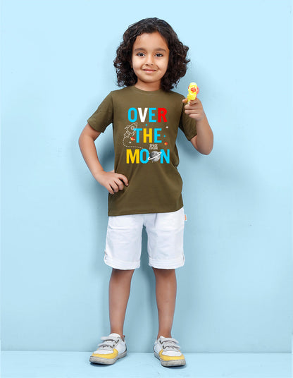 Nusyl Over the moon Printed Olive Colour T-shirts