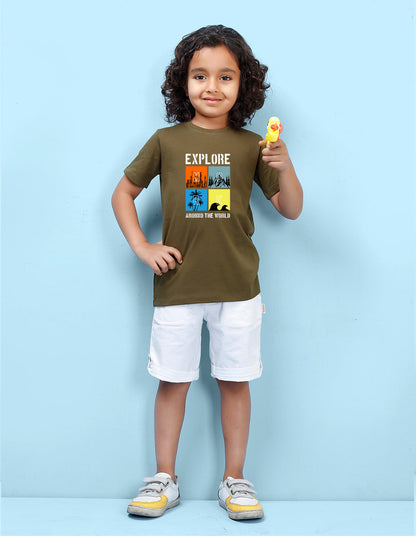 Nusyl Explore Printed Olive Colour T-shirts