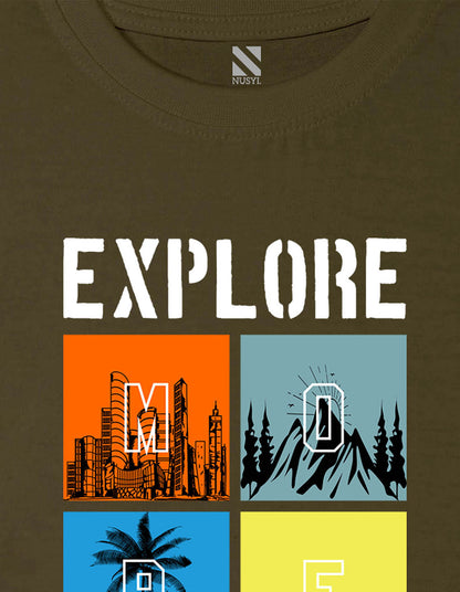Nusyl Explore Printed Olive Colour T-shirts