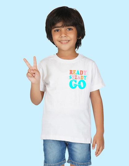 Nusyl Boys White Ready steady go Printed t-shirt