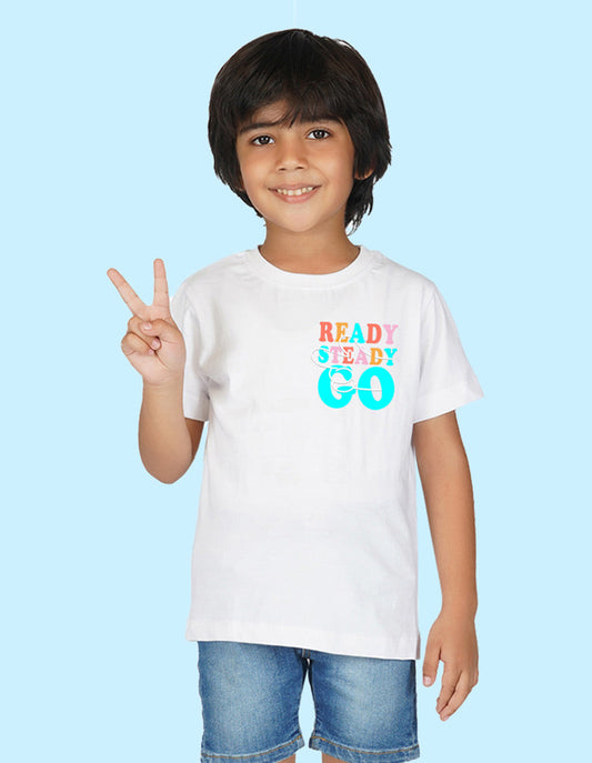 Nusyl Boys White Ready steady go Printed t-shirt