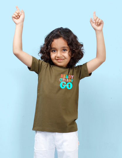 Nusyl Ready steady go Printed Olive Colour T-shirts