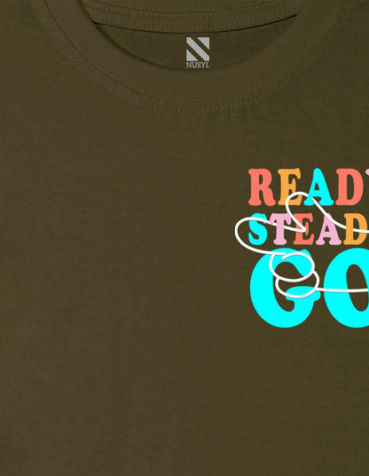 Nusyl Ready steady go Printed Olive Colour T-shirts