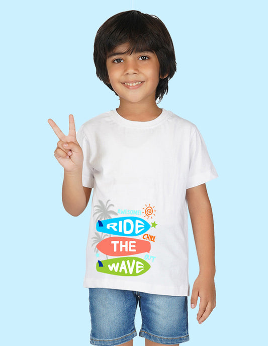 Nusyl Boys White Ride the wave Printed t-shirt