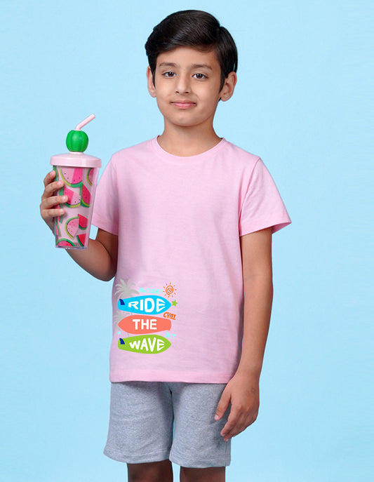 Nusyl Ride the wave Printed Light Pink Colour T-shirts