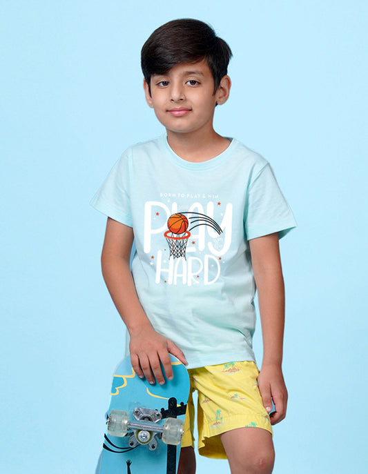 Nusyl Basketball  Printed Powder Blue Colour T-shirts