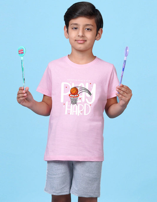 Nusyl Basketball  Printed Light Pink Colour T-shirts