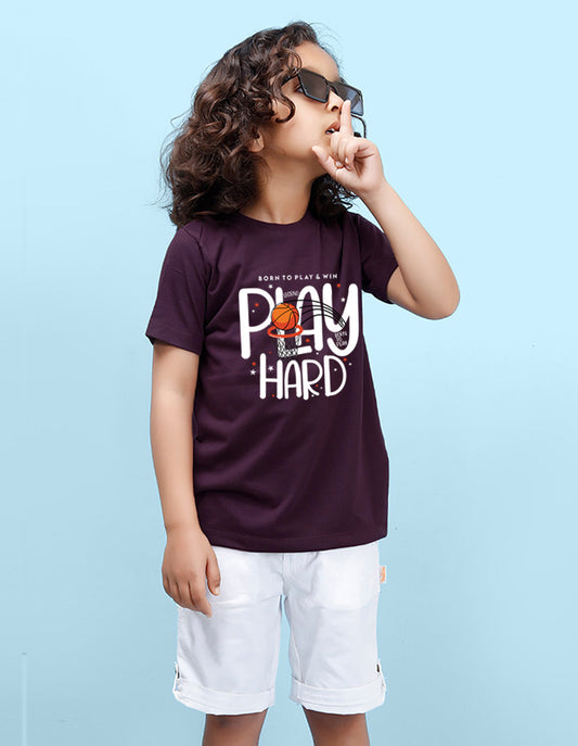 Nusyl Basketball  Printed Wine Colour T-shirts