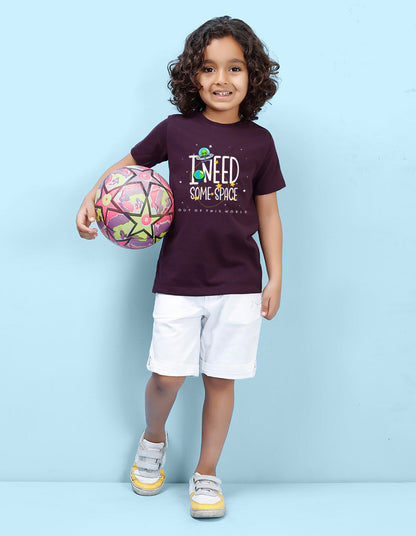 Nusyl Space Printed Wine Colour T-shirts