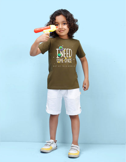Nusyl Space Printed Olive Colour T-shirts
