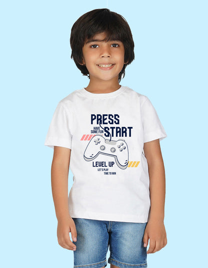 Nusyl Boys White Press start Printed t-shirt