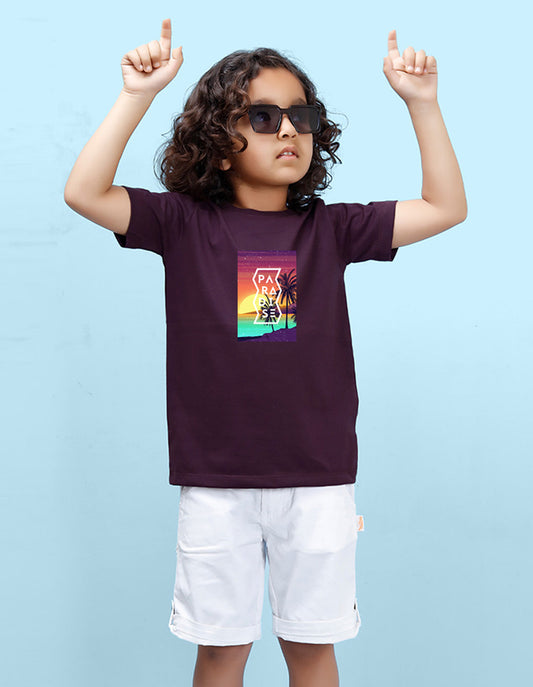 Nusyl Paradise Printed Wine Colour T-shirts