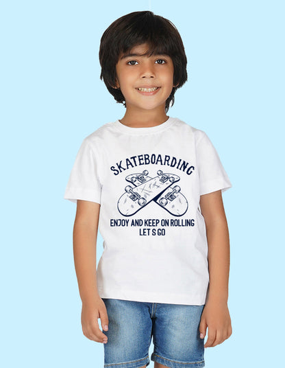 Nusyl Boys White Skateboarding Printed t-shirt
