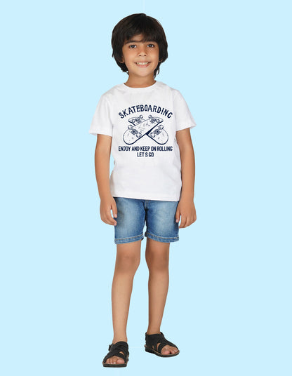 Nusyl Boys White Skateboarding Printed t-shirt
