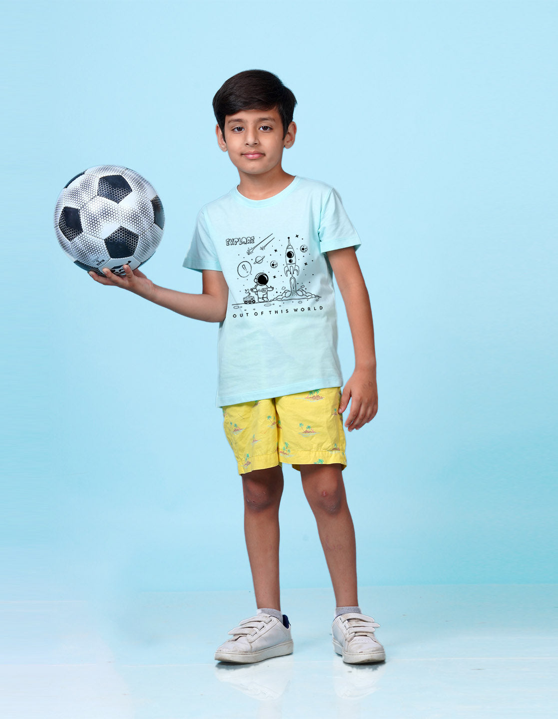 Nusyl Space Printed Powder Blue Colour T-shirts