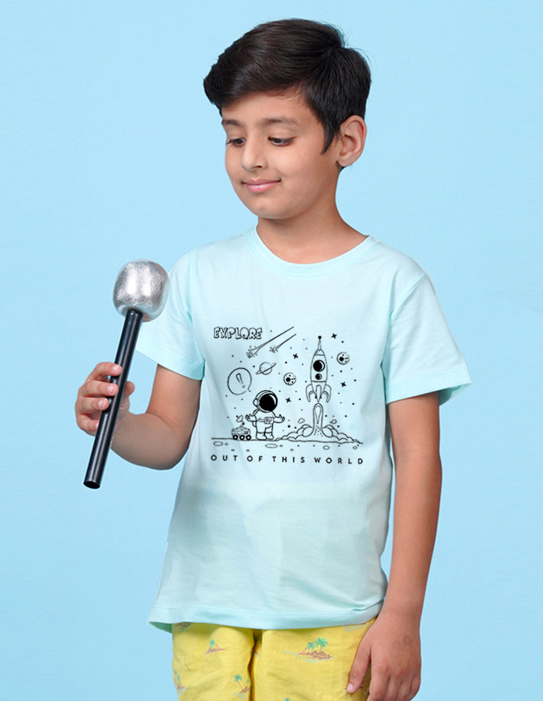 Nusyl Space Printed Powder Blue Colour T-shirts