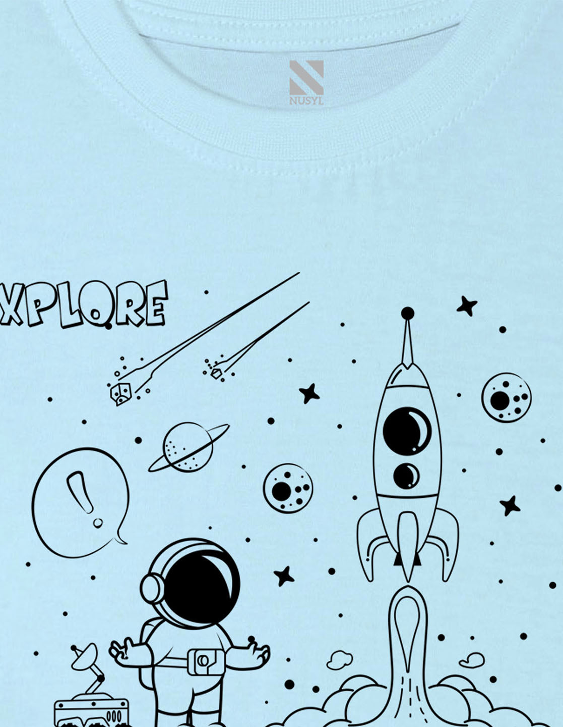 Nusyl Space Printed Powder Blue Colour T-shirts