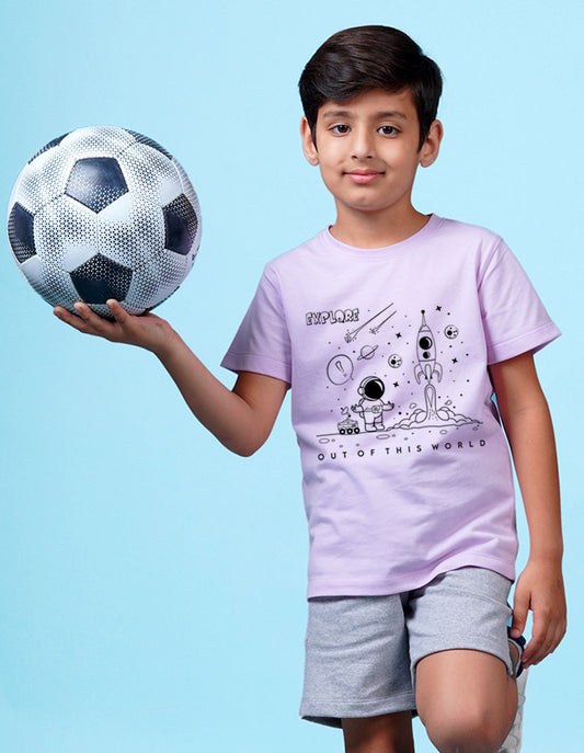 Nusyl Space Printed Lilac Colour T-shirts