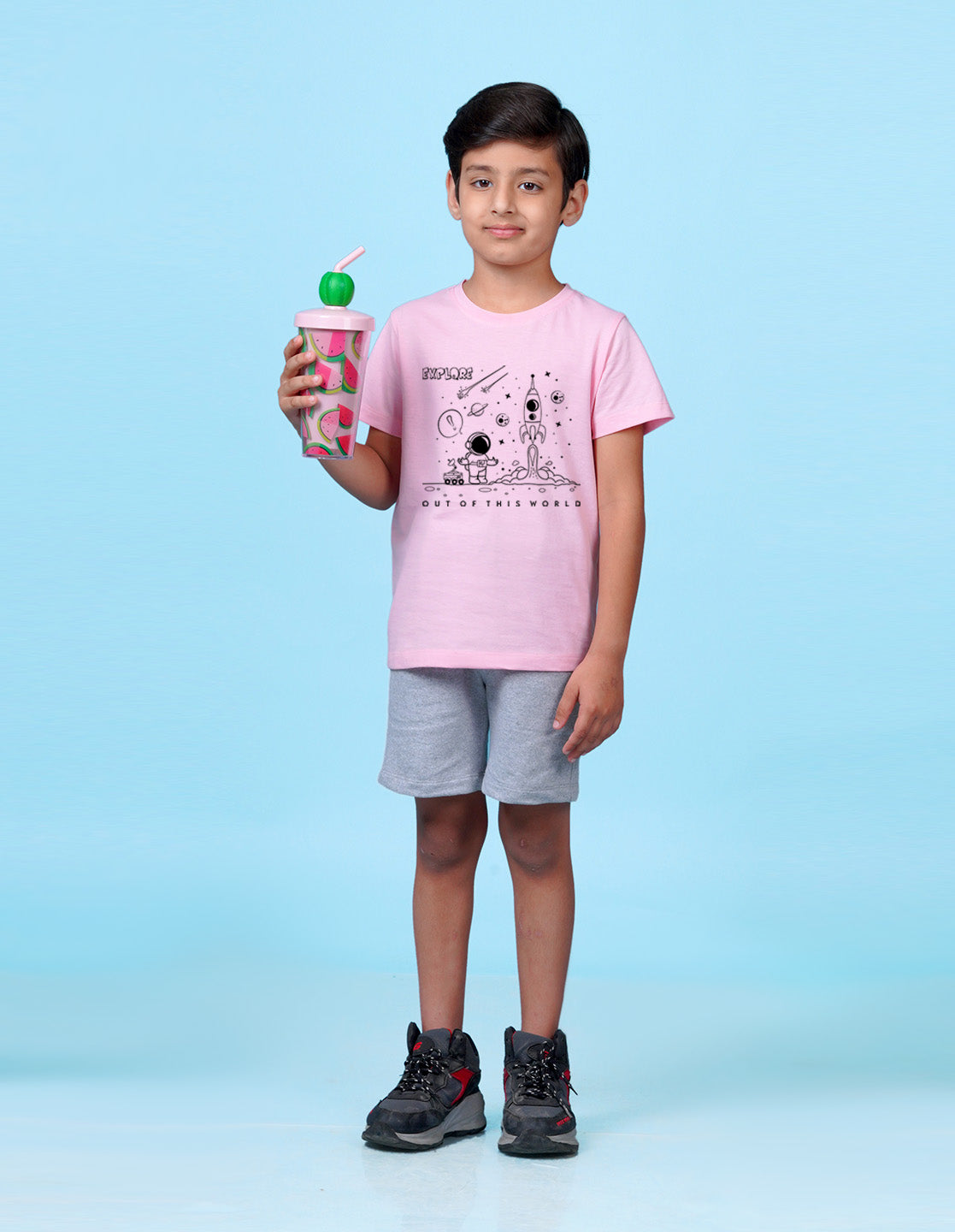 Nusyl Space Printed Light Pink Colour T-shirts