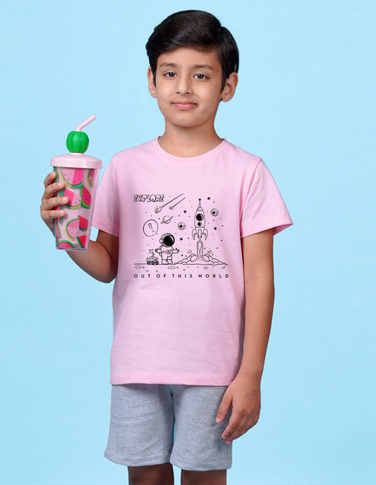 Nusyl Space Printed Light Pink Colour T-shirts
