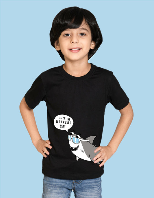 Nusyl Fish printed Black Biowashed Cotton Half  T-shirt T-shirt
