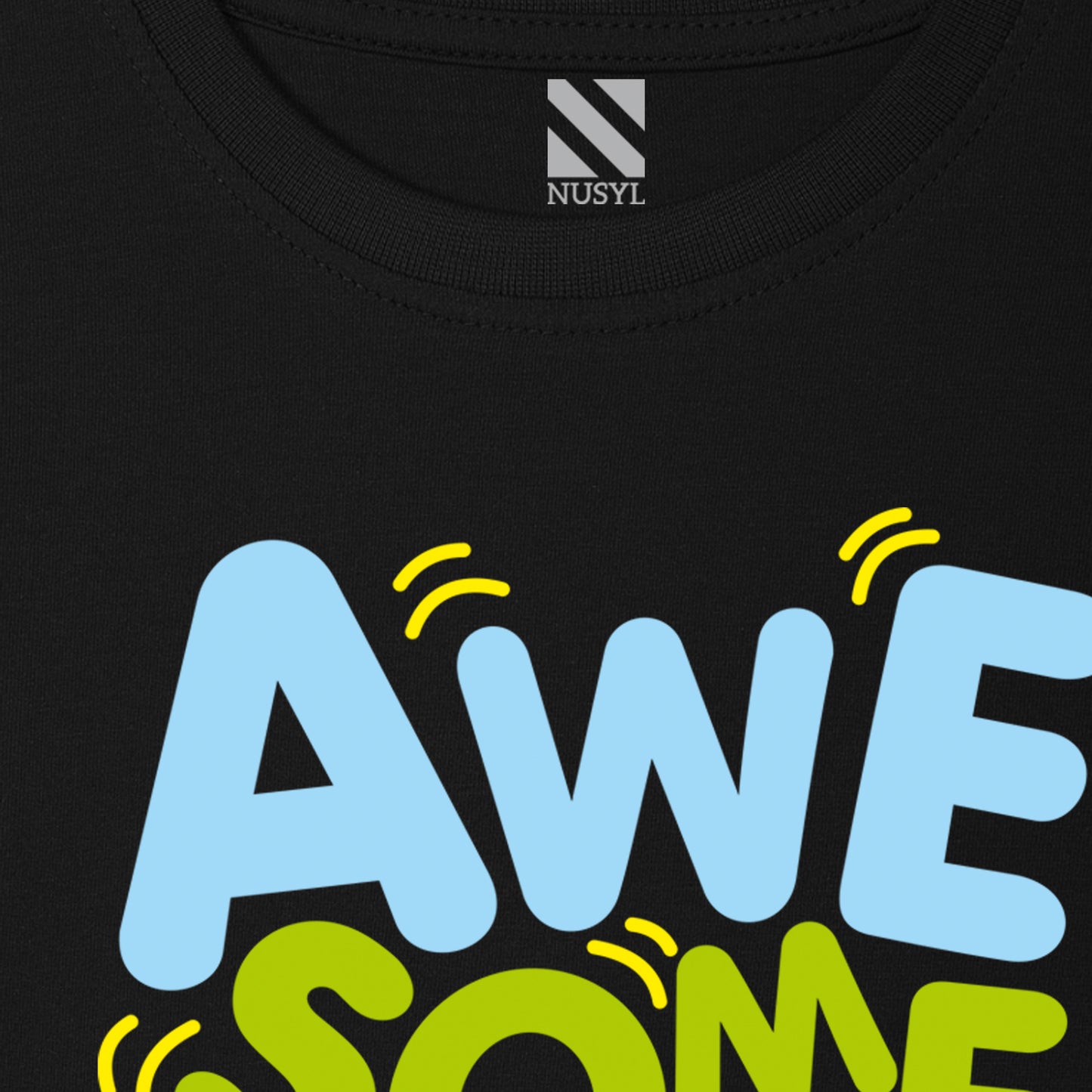 Nusyl Awesome Vibes Black Biowashed Cotton Half  T-shirt T-shirt