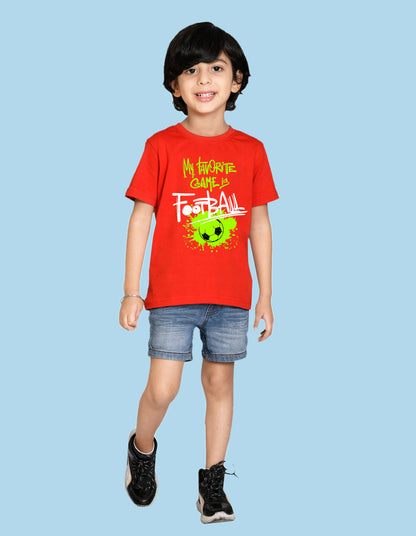 Nusyl Football Red Biowashed Cotton Half  T-shirt T-shirt