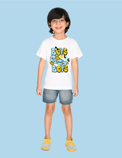 Nusyl Skateboard & Boys will be boys text printed White Biowashed Cotton Half  T-shirt T-shirt