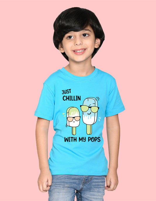 Nusyl Icecream & Just Chilling Text Printed Sky blue Biowashed Cotton Half  T-shirt
