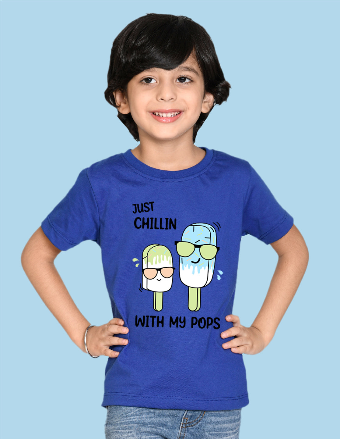 Nusyl Icecream & Just Chilling Text Printed Royal blue Biowashed Cotton Half  T-shirt