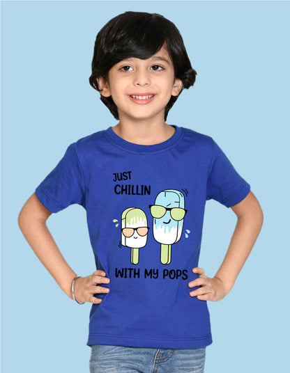 Nusyl Icecream & Just Chilling Text Printed Royal blue Biowashed Cotton Half  T-shirt