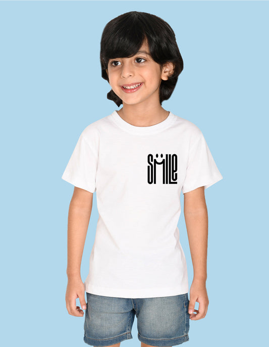 Nusyl Smile Printed White Biowashed Cotton Half  T-shirt T-shirt
