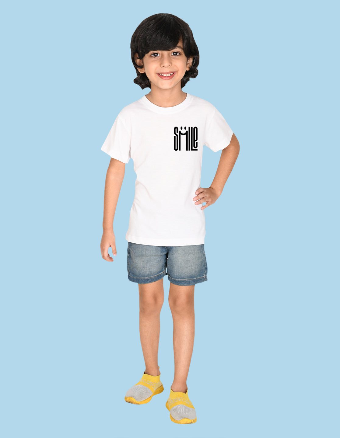 Nusyl Smile Printed White Biowashed Cotton Half  T-shirt T-shirt