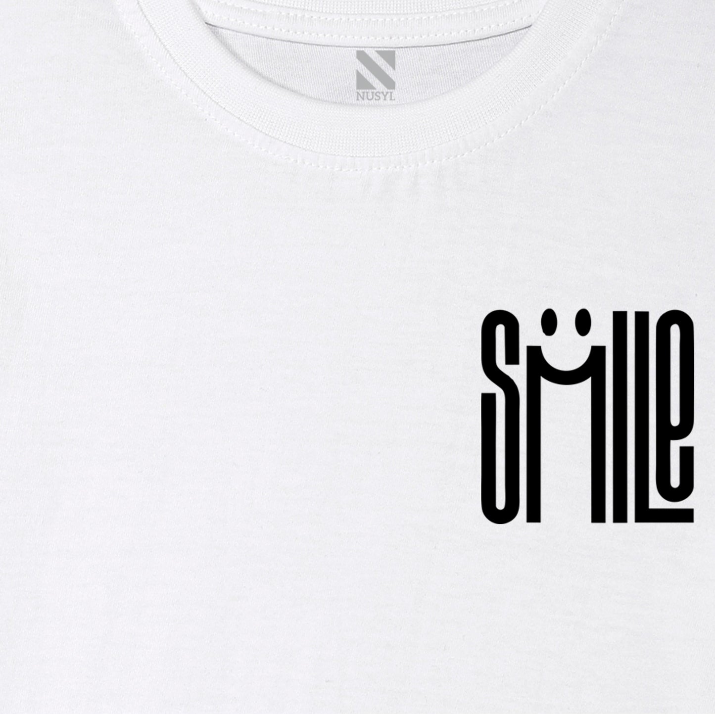 Nusyl Smile Printed White Biowashed Cotton Half  T-shirt T-shirt