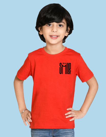 Nusyl Smile Printed Red Biowashed Cotton Half  T-shirt T-shirt
