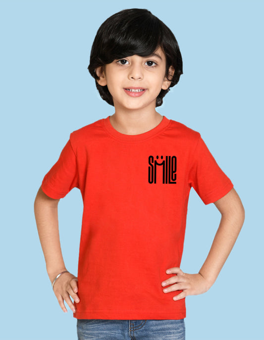 Nusyl Smile Printed Red Biowashed Cotton Half  T-shirt T-shirt