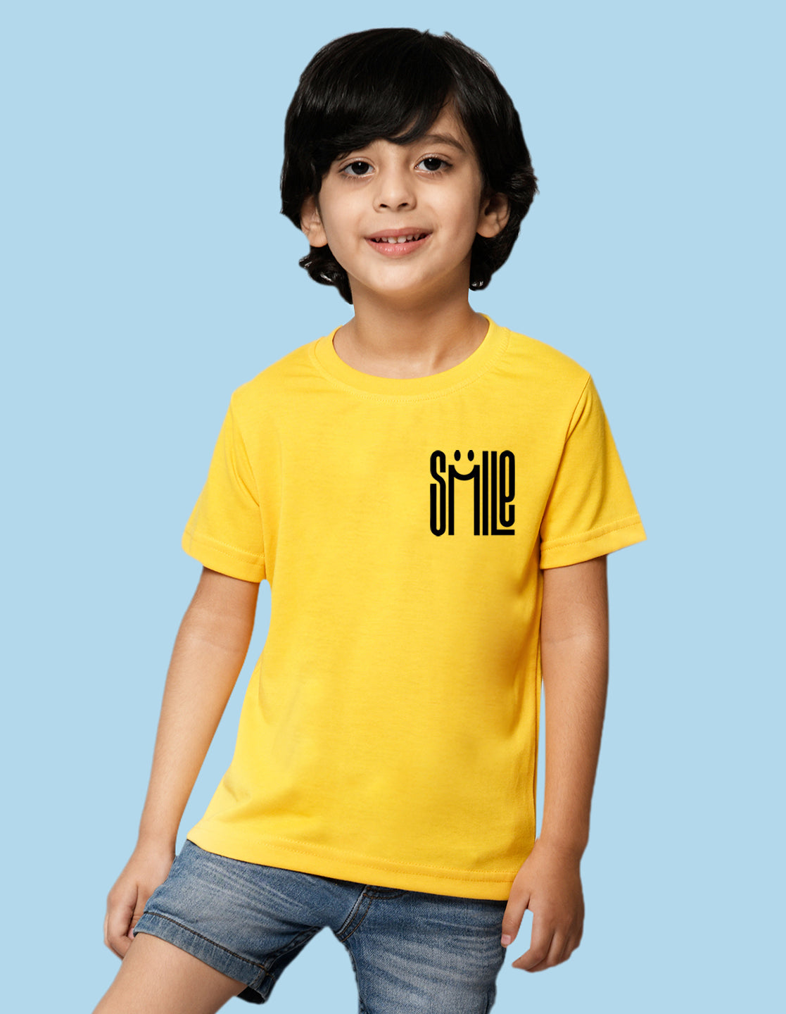 Nusyl Smile Printed Yellow Biowashed Cotton Half  T-shirt T-shirt